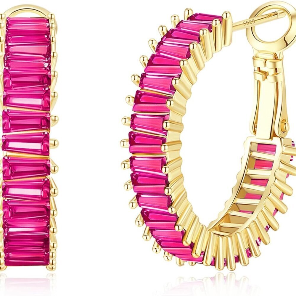 Gold Hoop Earrings Women 25mm CZ Paved Lightweight Hypoallergenic Jewelry